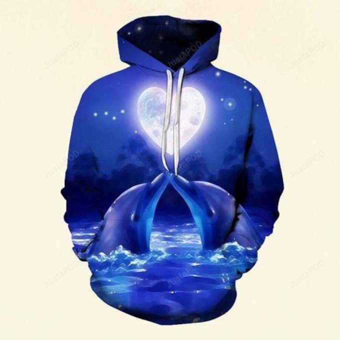 Couple Dolphin Love Under The Moon Light 3D All Print Hoodie, Zip- Up Hoodie 1