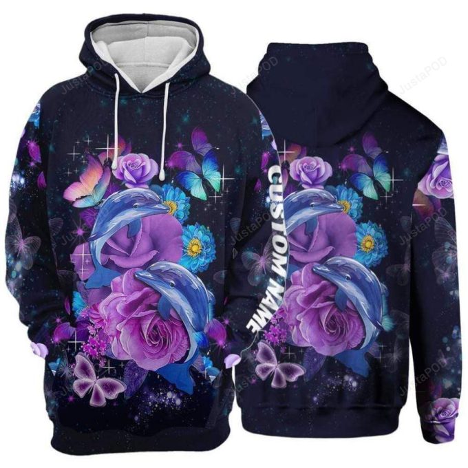 Personalized Dolphin With Flower And Butterfly 3D All Print Hoodie, Zip- Up Hoodie 1