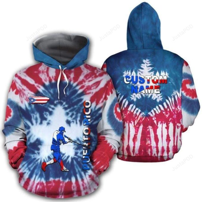 Puerto Rico Tie Dye Baseball 3D All Print Hoodie, Zip- Up Hoodie 1