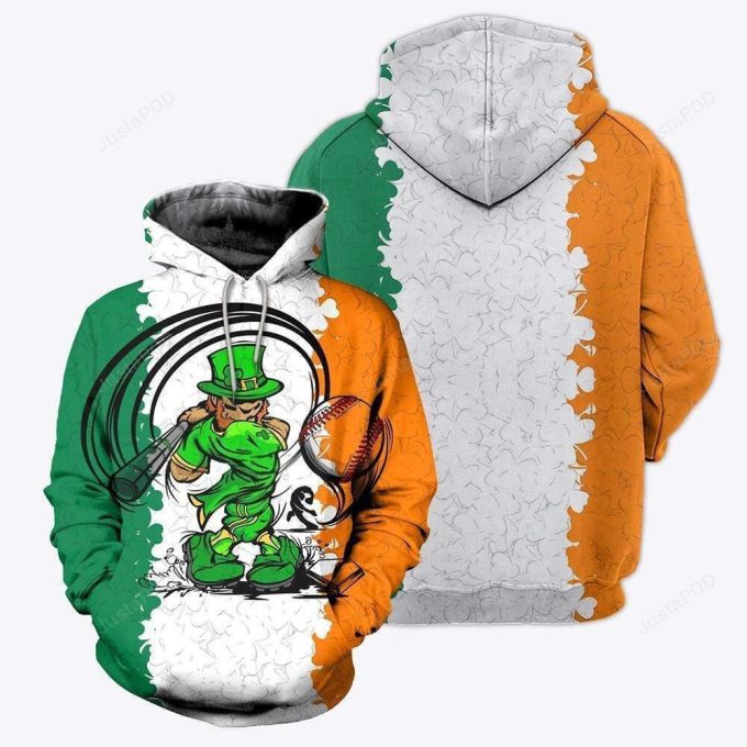 Irish Happy St. Patrick’s Day Baseball Batting 3D All Print Hoodie, Zip- Up Hoodie 1