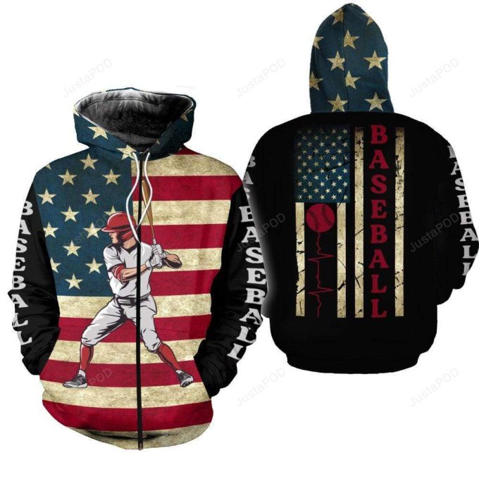 Baseball Player Flag 3D All Print Hoodie, Zip- Up Hoodie 1