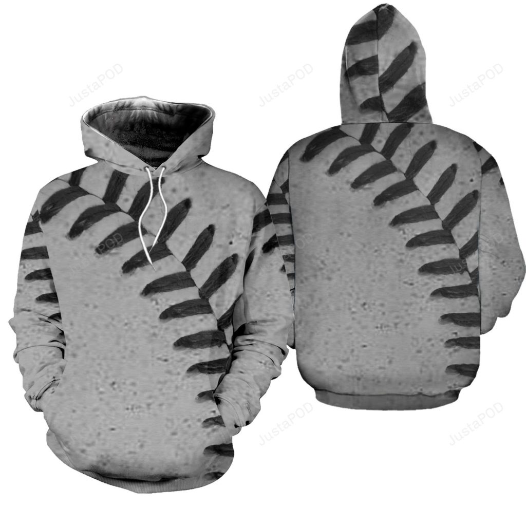 Baseball Stiching Grey 3D All Print Hoodie, Zip- Up Hoodie 4