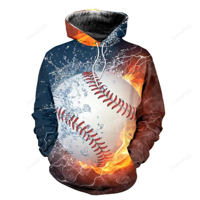 Baseball Fire Water 3D All Print Hoodie, Zip- Up Hoodie 1