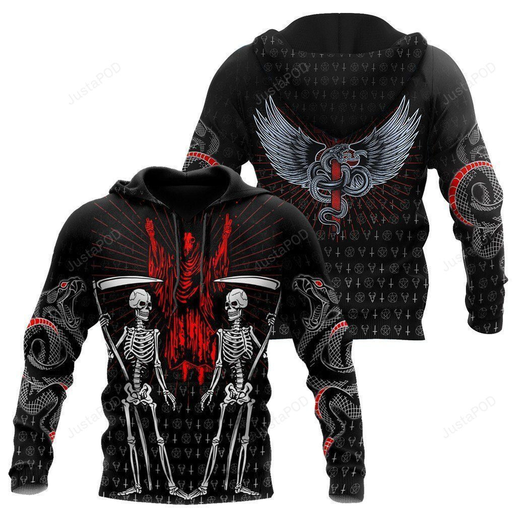 Skull Satanic Red 3D All Over Printed Hoodie, Zip- Up Hoodie 4