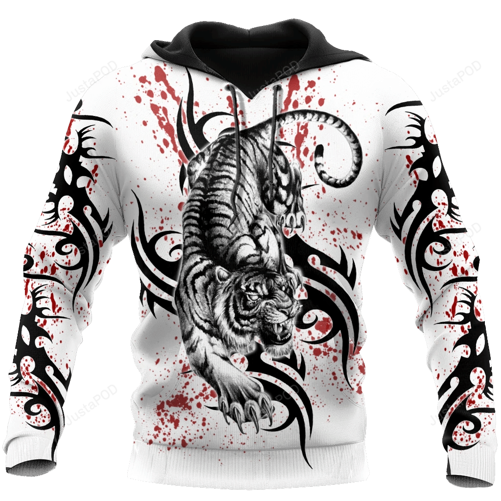 White Tiger Tattoo 3D All Over Print Hoodie, Zip-Up Hoodie 4