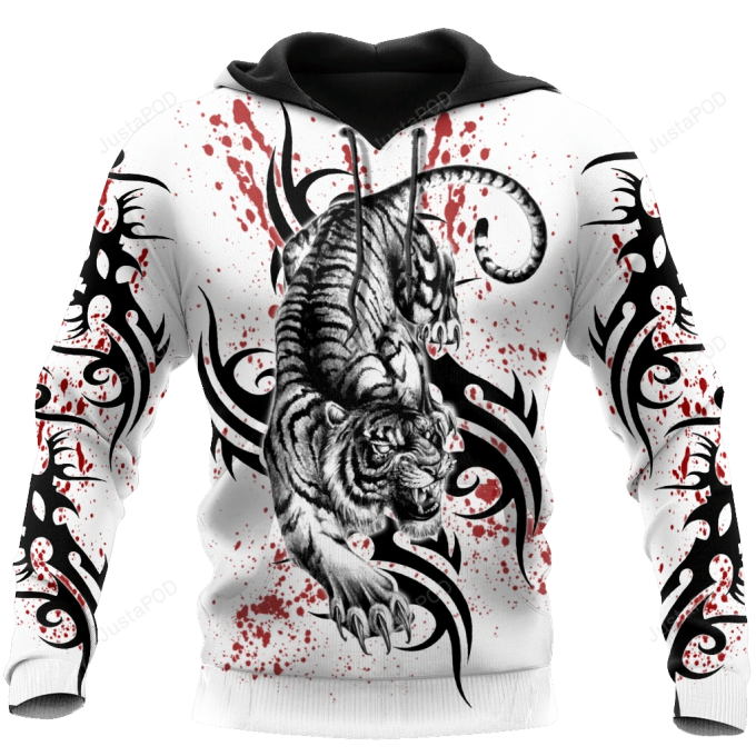 White Tiger Tattoo 3D All Over Print Hoodie, Zip-Up Hoodie 1