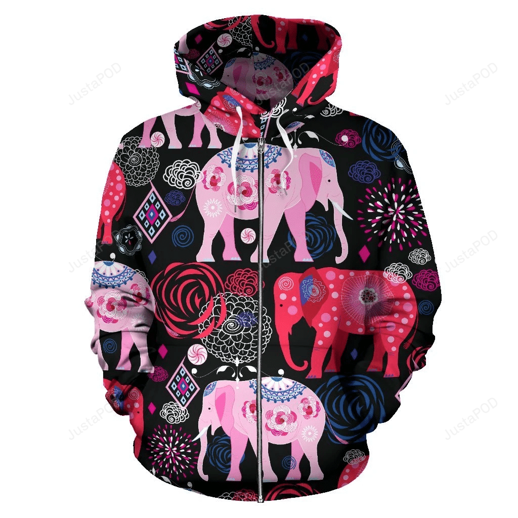 Pink Elephant Pattern 3D All Over Print Hoodie, Zip-Up Hoodie 4