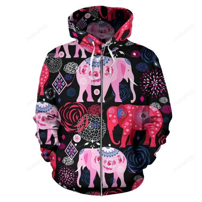 Pink Elephant Pattern 3D All Over Print Hoodie, Zip-Up Hoodie 1