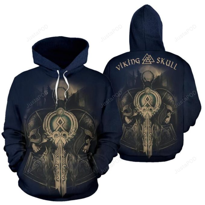 Valhalla Skull 3D All Over Printed Hoodie, Zip- Up Hoodie 1