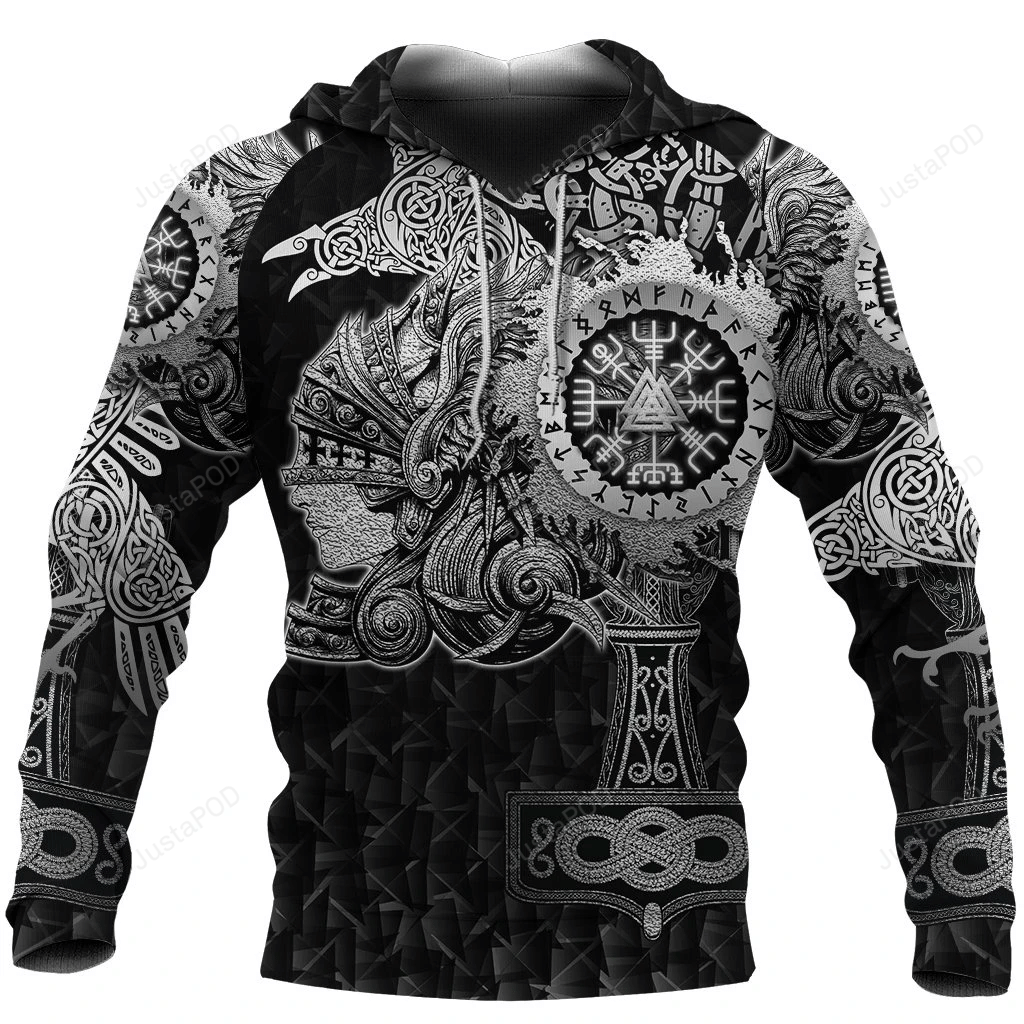 Viking Valknut Vegvisir With Mjolnir 3D All Over Printed Hoodie, Zip- Up Hoodie 4