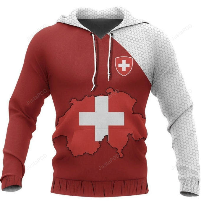 Switzerland Map Red 3D All Over Printed Hoodie, Zip- Up Hoodie 1