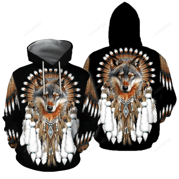 Native Wolf Dreamcatcher 3D All Over Print Hoodie, Zip-Up Hoodie 1