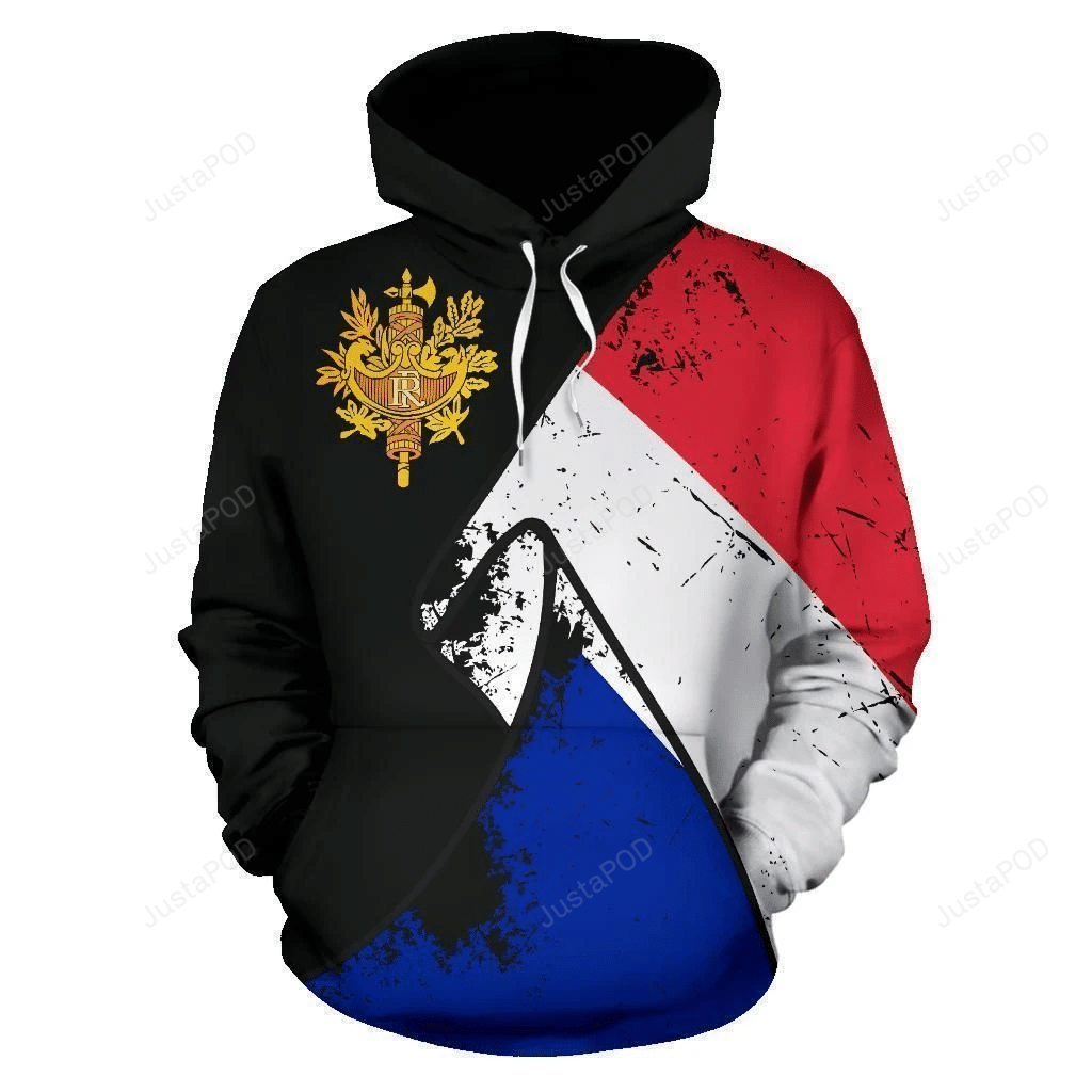 France Grunge Flag 3D All Over Print Hoodie, Zip-Up Hoodie 4