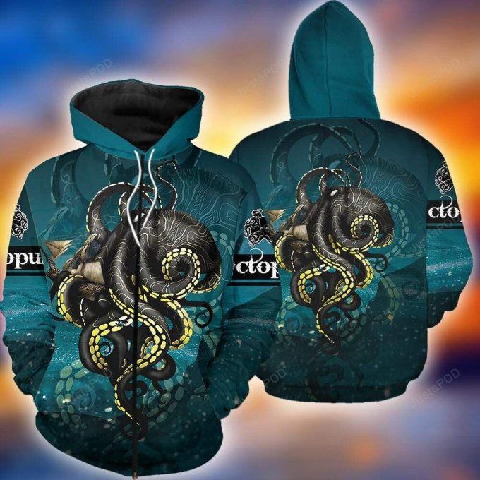 Amazing Black Octopus Kraken King 3D All Print Hoodie, Zip- Up Hoodie 1