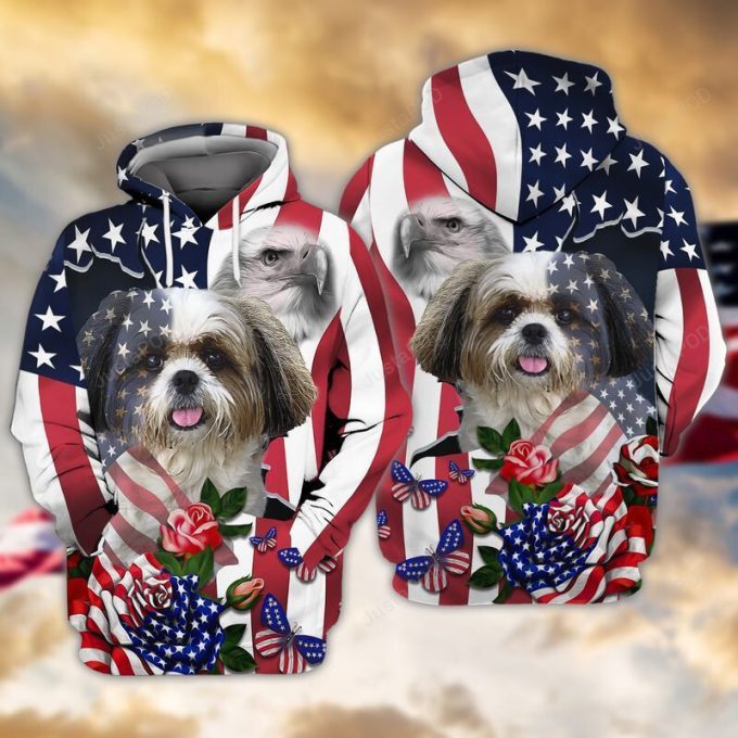 Shih Tzu Independence Day 3D All Over Print Hoodie, Zip-Up Hoodie 1