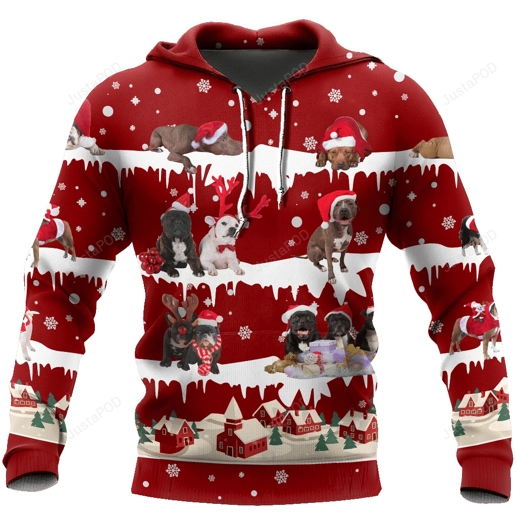 Pitbull Christmas Red Cute 3D All Over Printed Hoodie, Zip- Up Hoodie 4