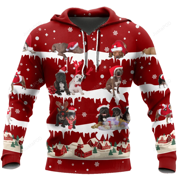 Pitbull Christmas Red Cute 3D All Over Printed Hoodie, Zip- Up Hoodie 1