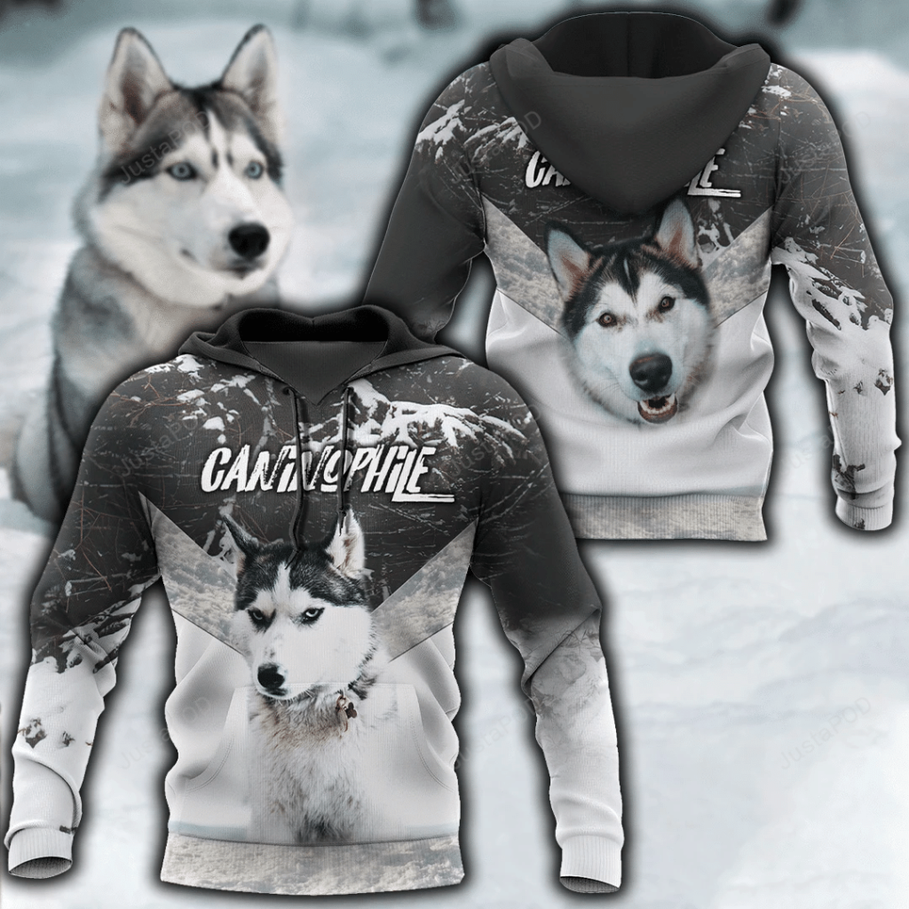 Husky Black And White 3D All Over Print Hoodie, Zip-Up Hoodie 4