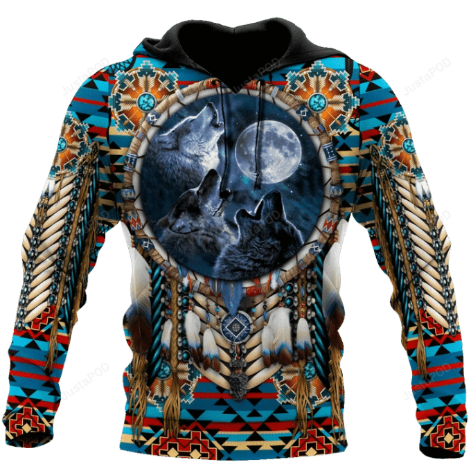 Native American Wolves 3D All Over Print Hoodie, Zip-Up Hoodie 1