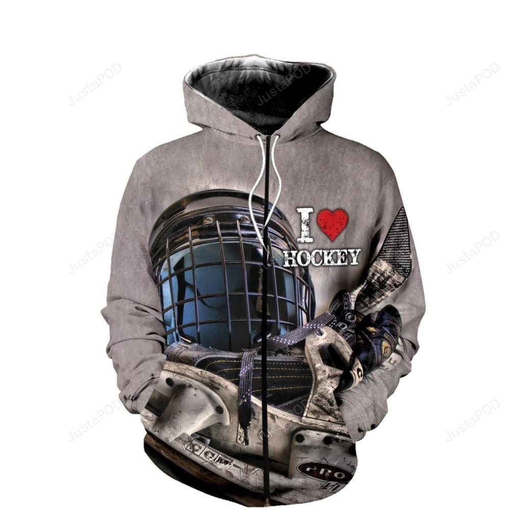 I Love Hockey Vintage 3D All Print Hoodie, Zip- Up Hoodie 4