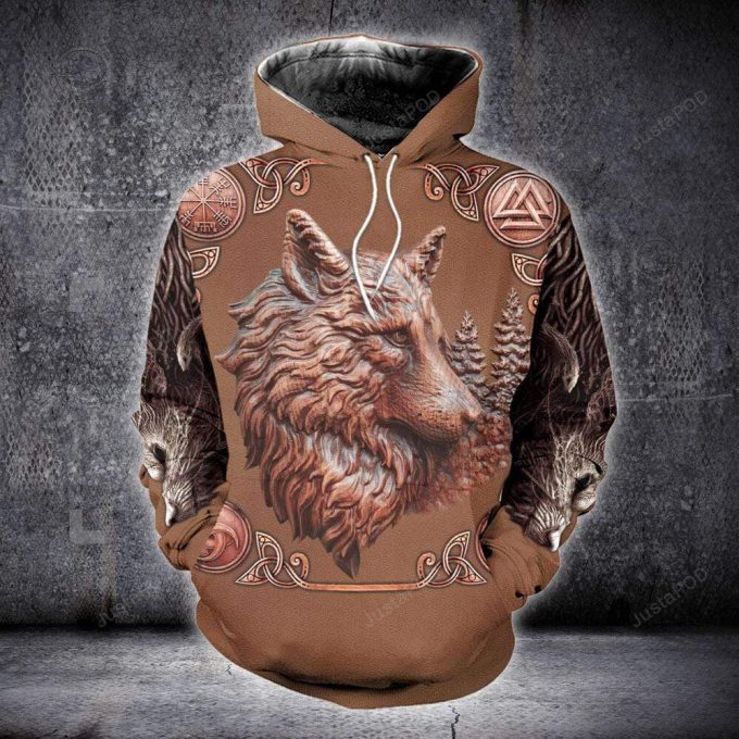 Amazing Wolf Sculpture Wooden Brown 3D All Print Hoodie, Zip- Up Hoodie 1