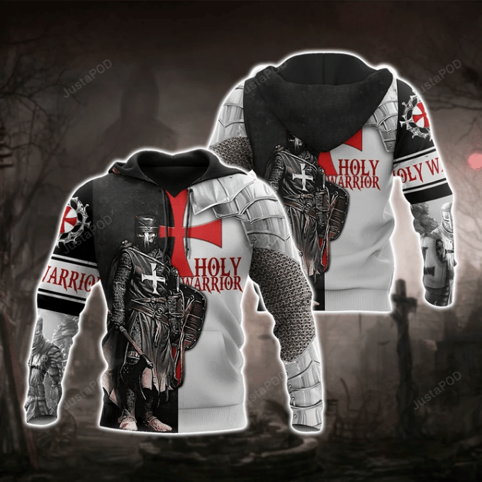 Brave Knight Templar 3D All Over Printed Hoodie, Zip- Up Hoodie 1