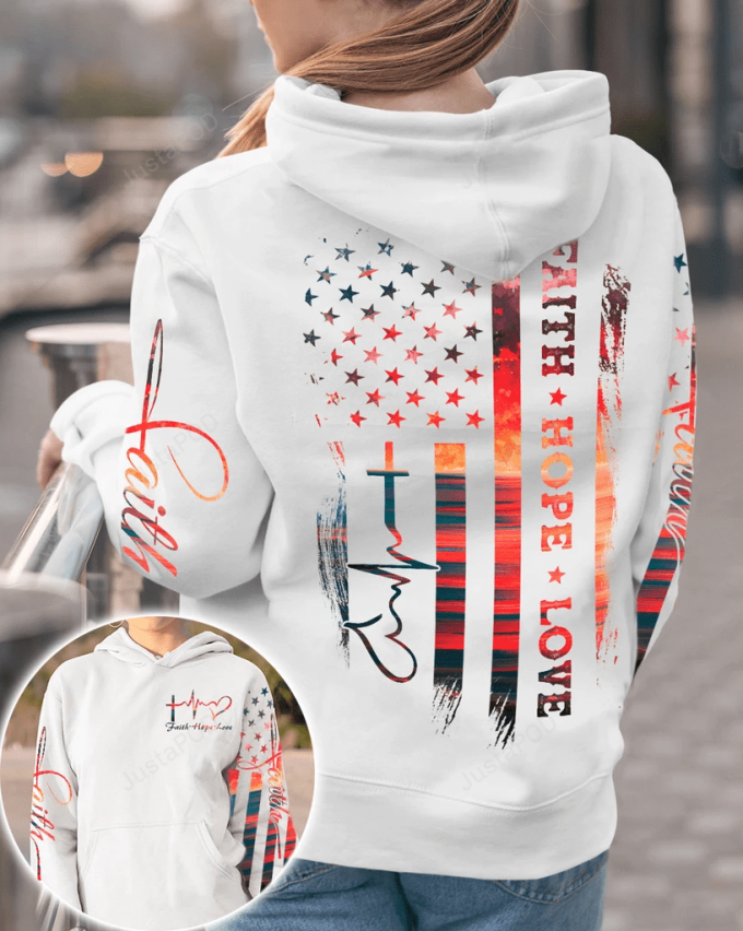 Faith Hope Love Sunset Beach American Flag 3D All Print Hoodie, Zip- Up Hoodie 1