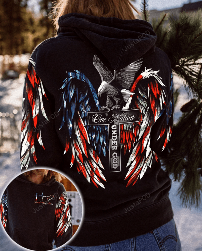 Eagle American Flag One Nation Under God 3D All Print Hoodie, Zip- Up Hoodie 1