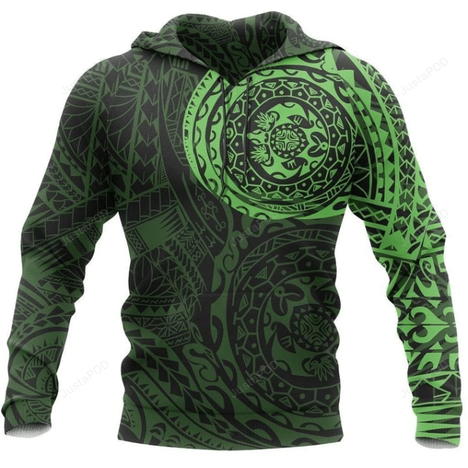 Polynesian Tattoo Green 3D All Over Printed Hoodie, Zip- Up Hoodie 1