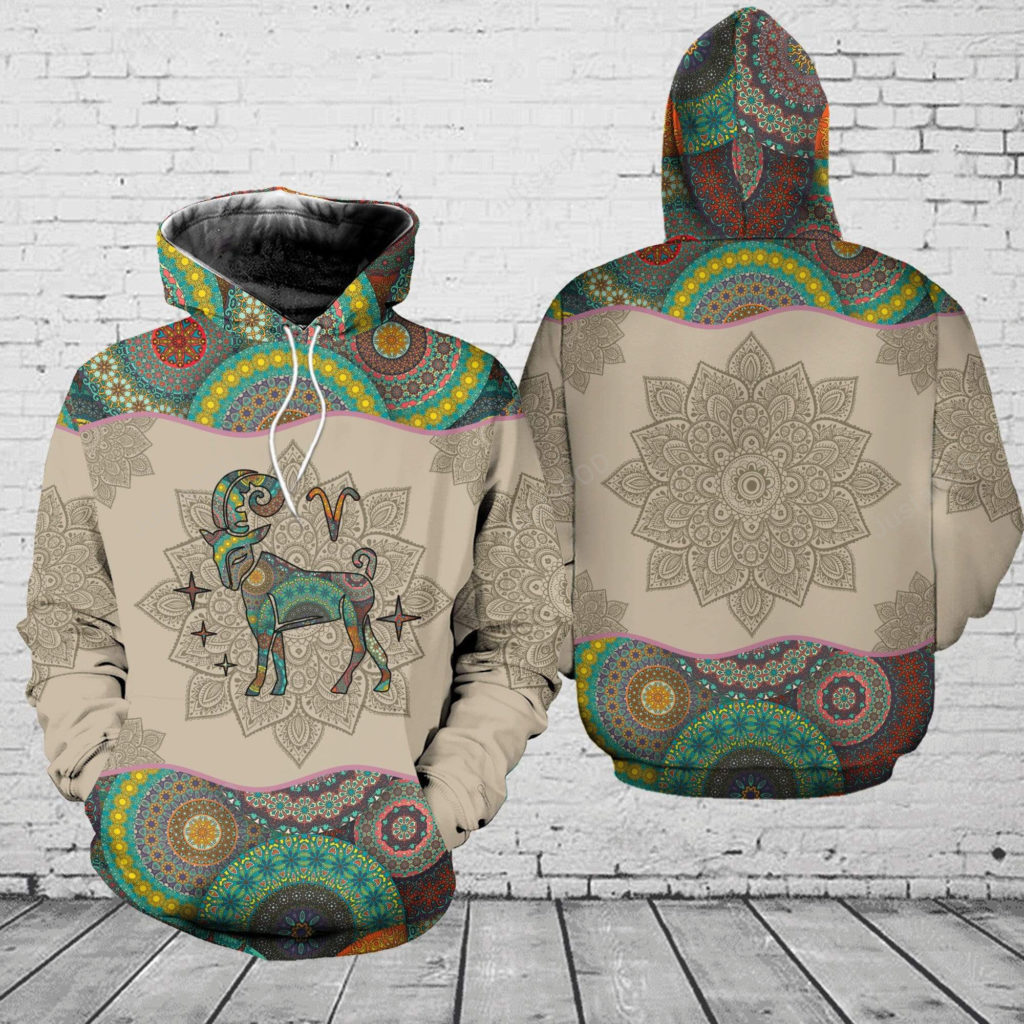 Aries Mandala Pattern 3D All Print Hoodie, Zip- Up Hoodie 4