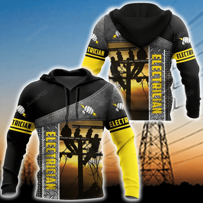 Electrician Yellow 3D All Over Printed Hoodie, Zip- Up Hoodie 1