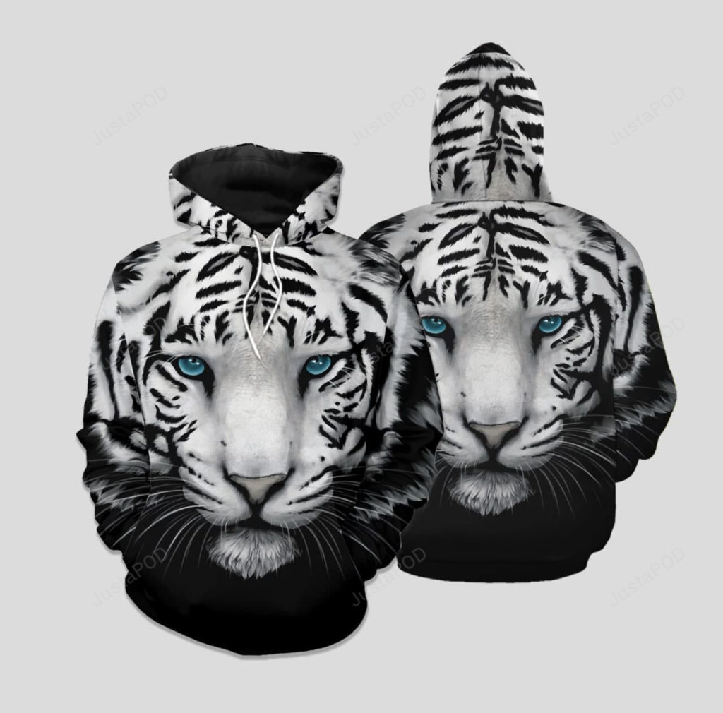 Cool Black White Tiger 3D All Print Hoodie, Zip- Up Hoodie 4