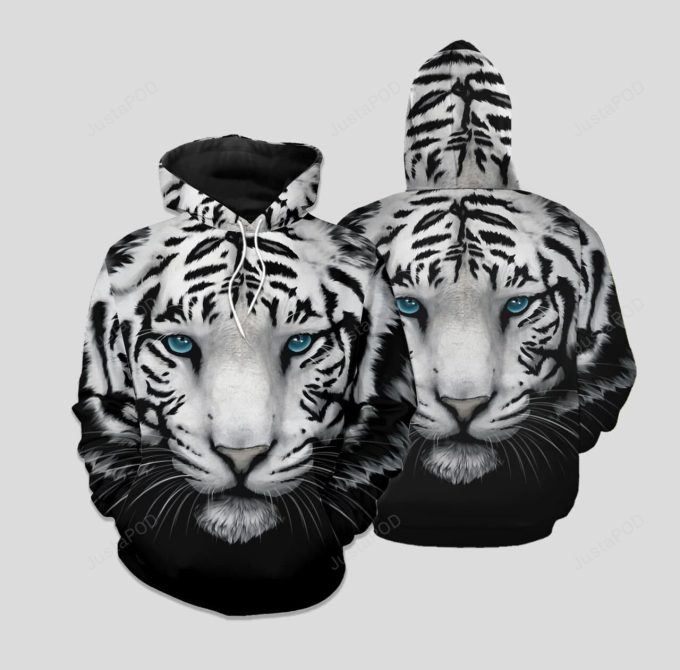 Cool Black White Tiger 3D All Print Hoodie, Zip- Up Hoodie 1