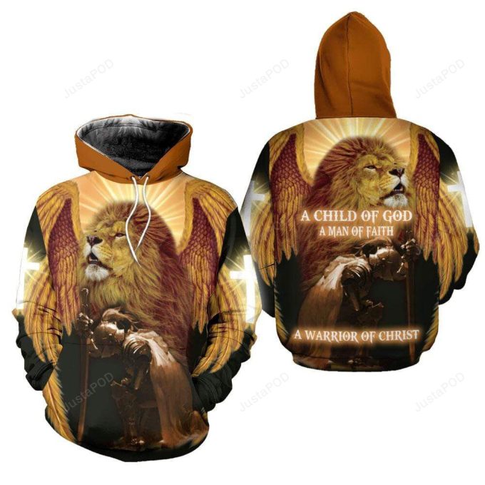 Jesus Lion Warrior Of Christ Gold 3D All Print Hoodie, Zip- Up Hoodie 1