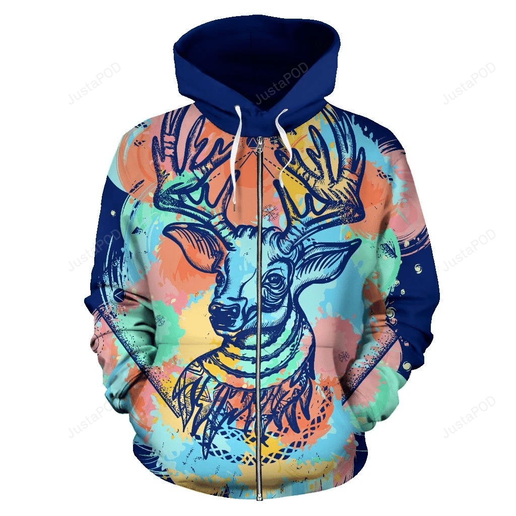 Deer 3D All Over Printed Hoodie, Zip- Up Hoodie 4