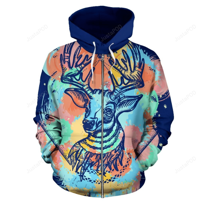 Deer 3D All Over Printed Hoodie, Zip- Up Hoodie 1