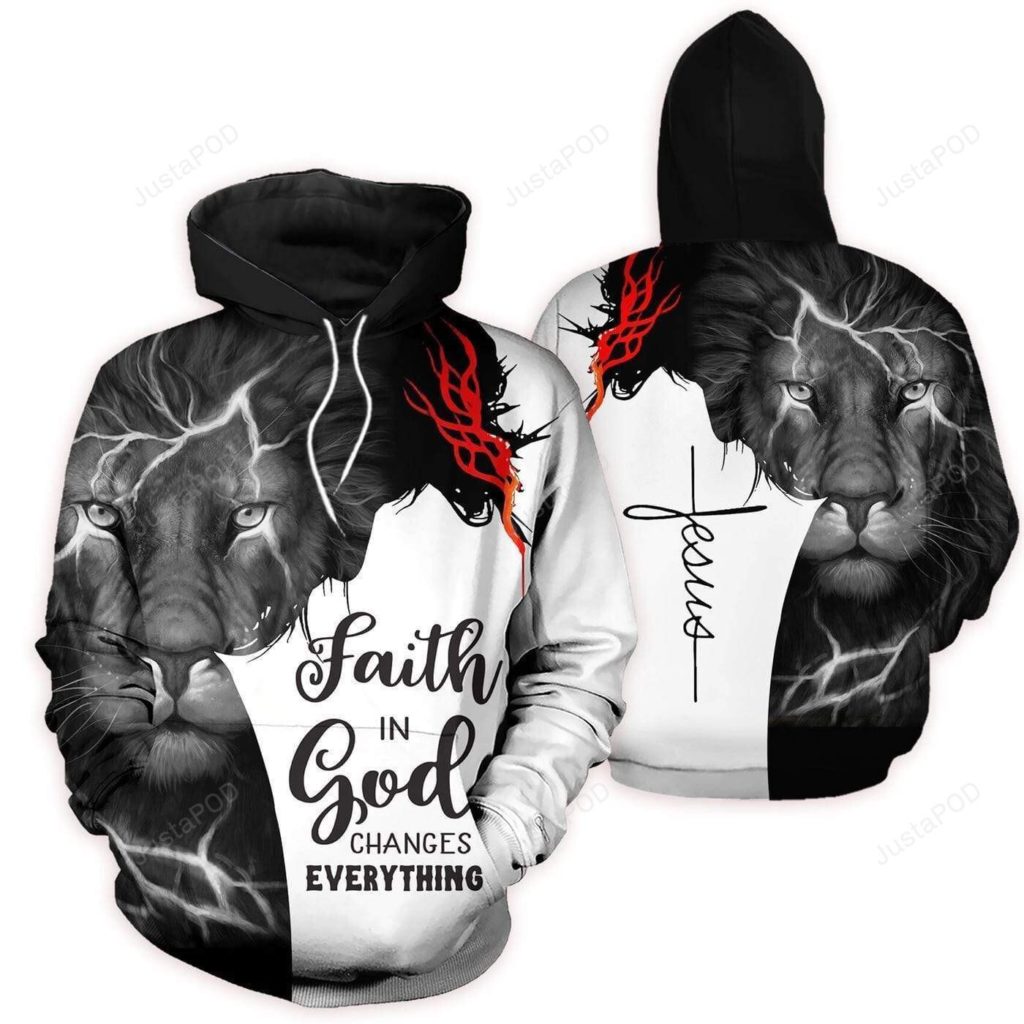 Lion Jesus Thunder Faith In God 3D All Print Hoodie, Zip- Up Hoodie 4