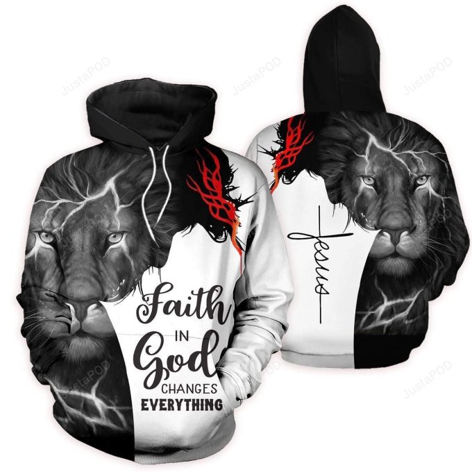 Lion Jesus Thunder Faith In God 3D All Print Hoodie, Zip- Up Hoodie 1