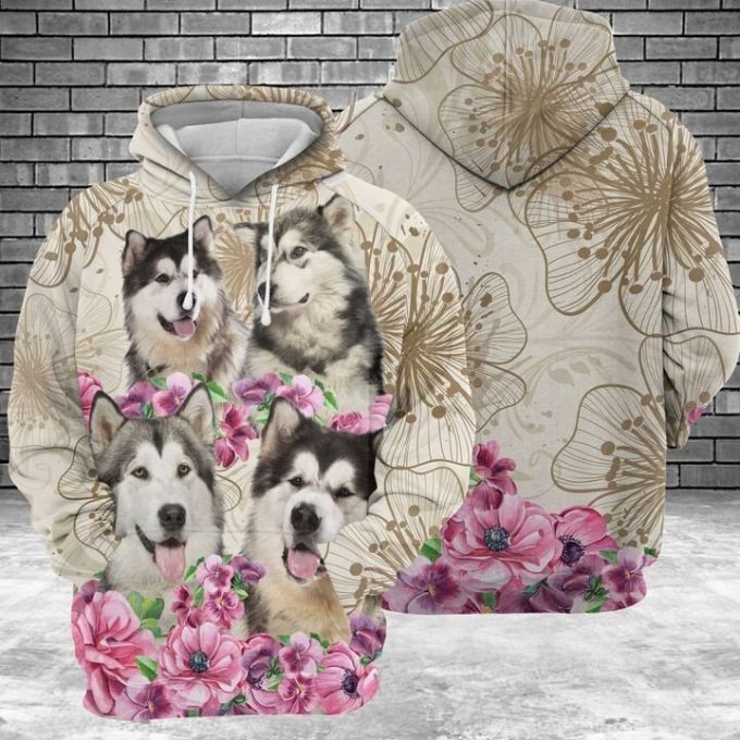 Alaskan Malamute Flower 3D All Over Printed Hoodie, Zip- Up Hoodie 1