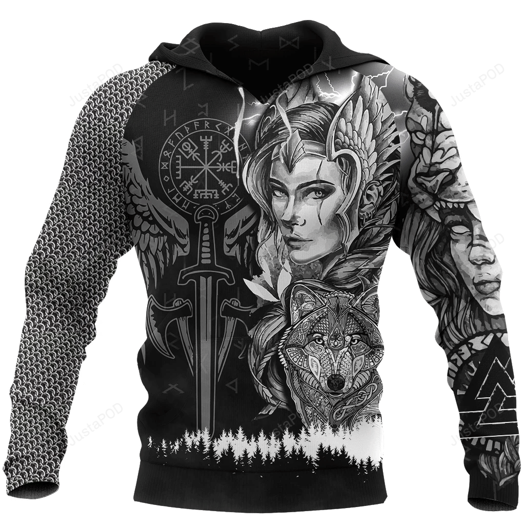 Valkyrie Wolf 3D All Over Printed Hoodie, Zip- Up Hoodie 4