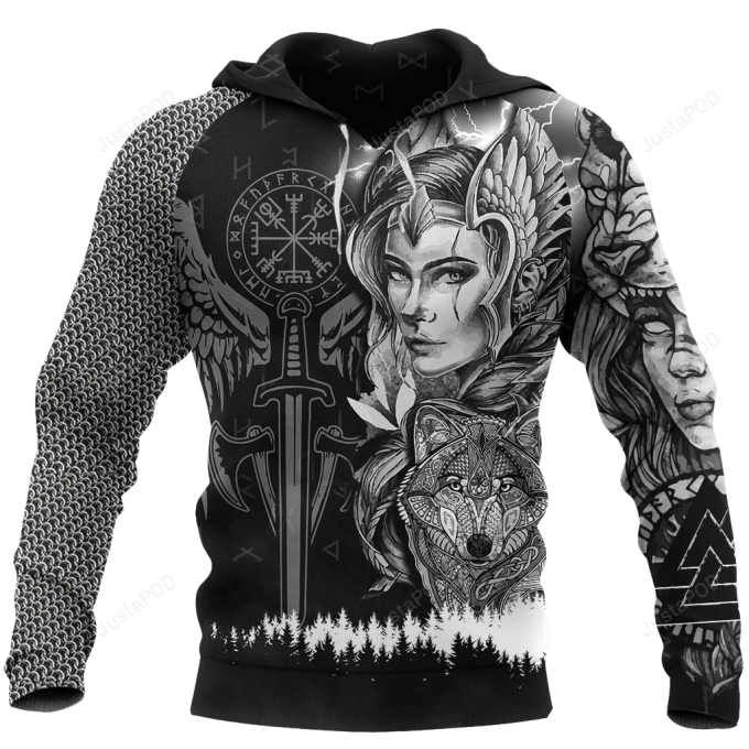 Valkyrie Wolf 3D All Over Printed Hoodie, Zip- Up Hoodie 1