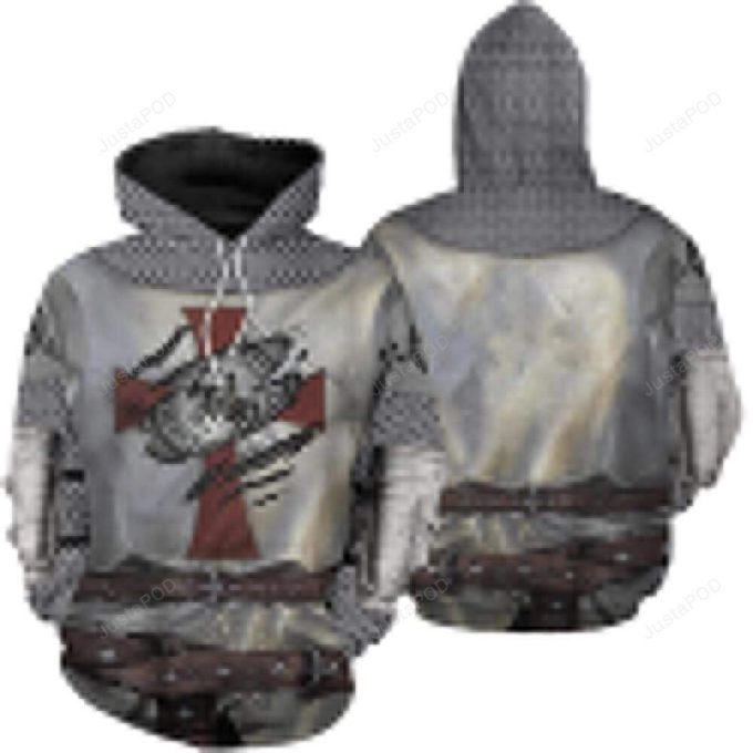 Warrior Knights Templar Armor Medieval Soldier 3D All Print Hoodie, Zip- Up Hoodie 1