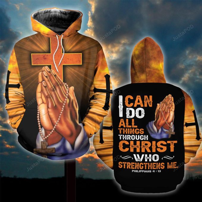 God Cross I Can Do All Things Through Christ 3D All Print Hoodie, Zip- Up Hoodie 1