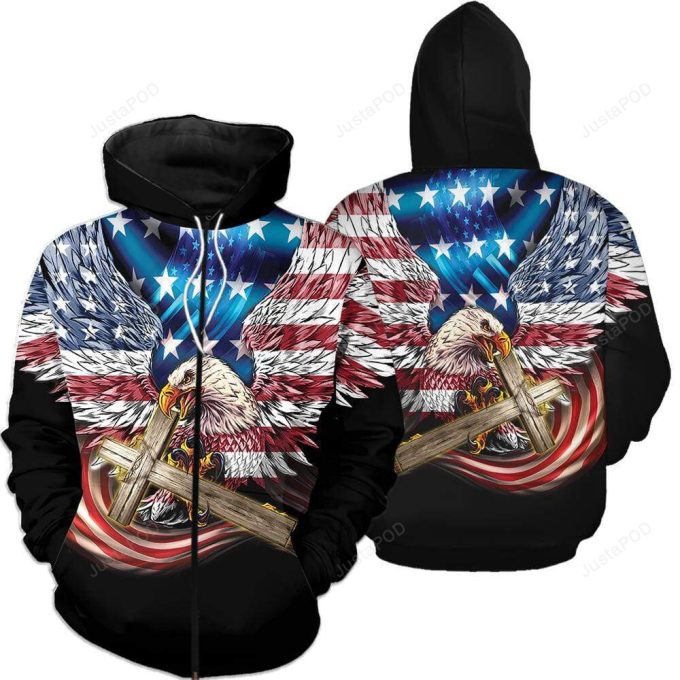 Patriotism Usa Flag Eagle Bring Cross 3D All Print Hoodie, Zip- Up Hoodie 1