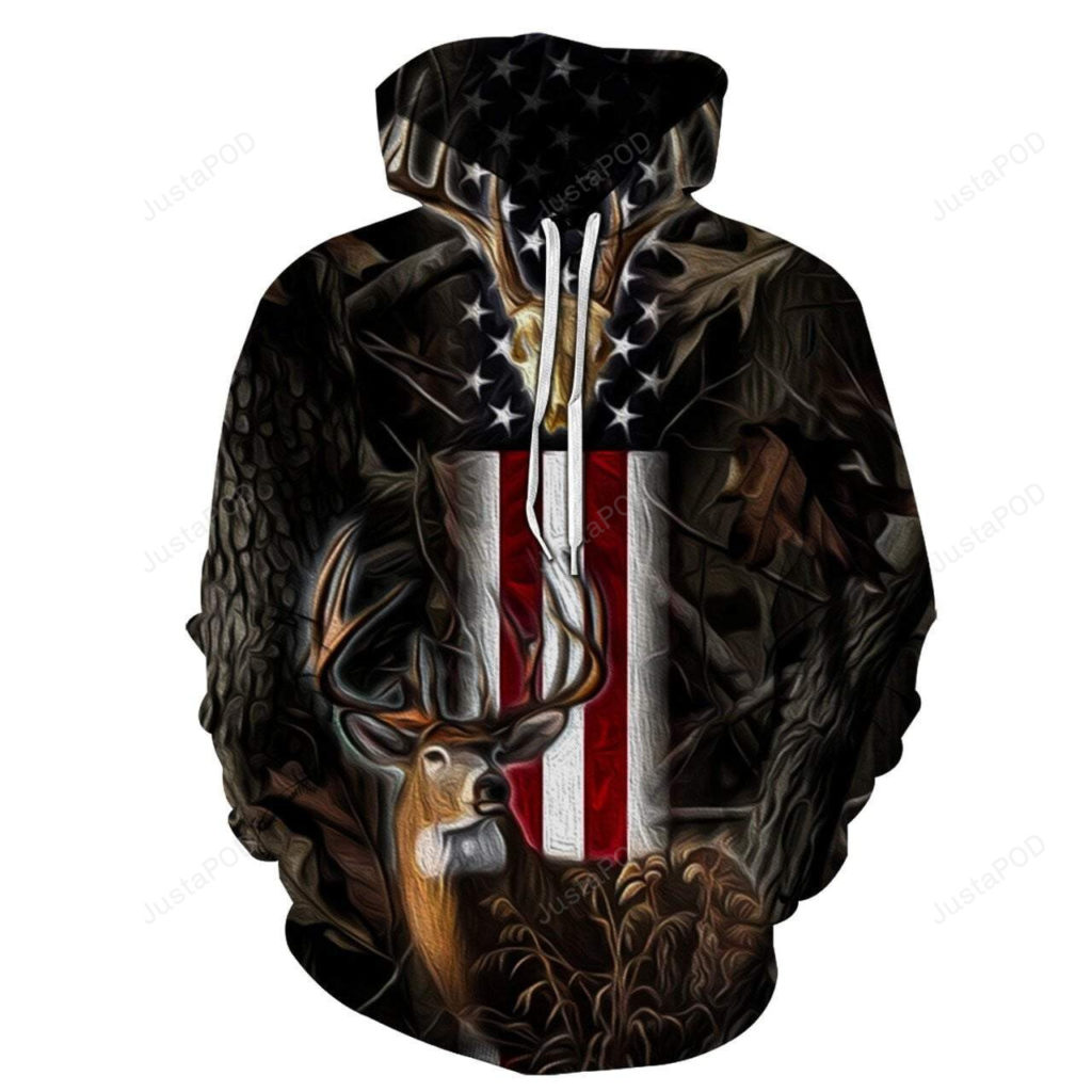 Us Proud Whitetail Hunter Deer 3D All Print Hoodie, Zip- Up Hoodie 4