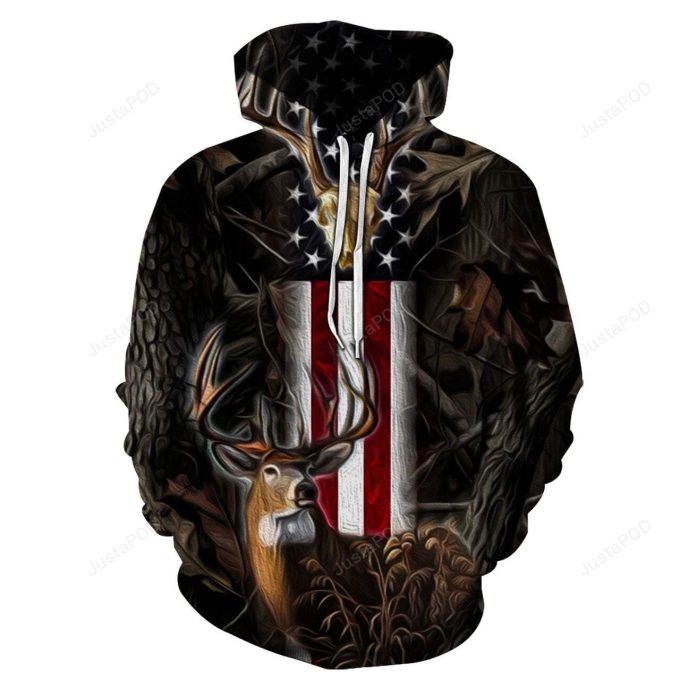 Us Proud Whitetail Hunter Deer 3D All Print Hoodie, Zip- Up Hoodie 1