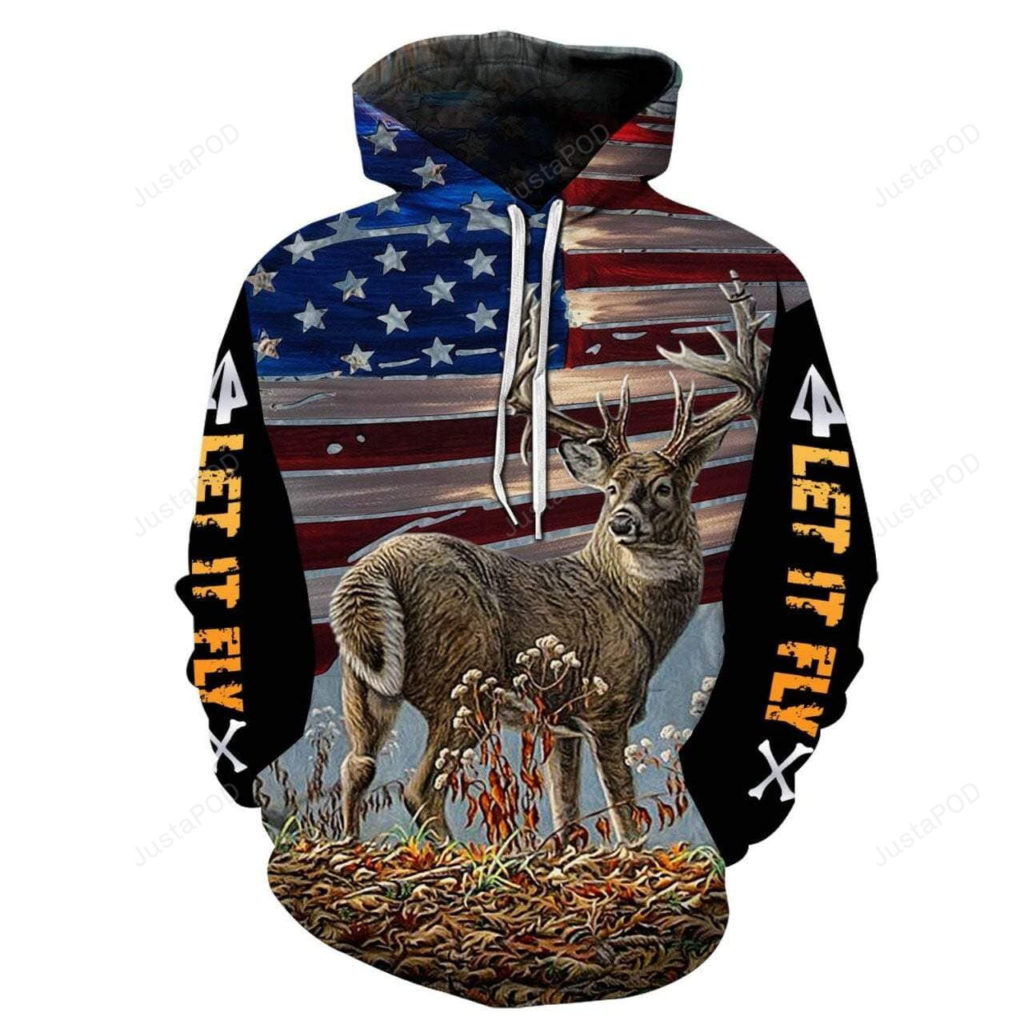 Let It Fly Deer Hunting American Flag 3D All Print Hoodie, Zip- Up Hoodie 4