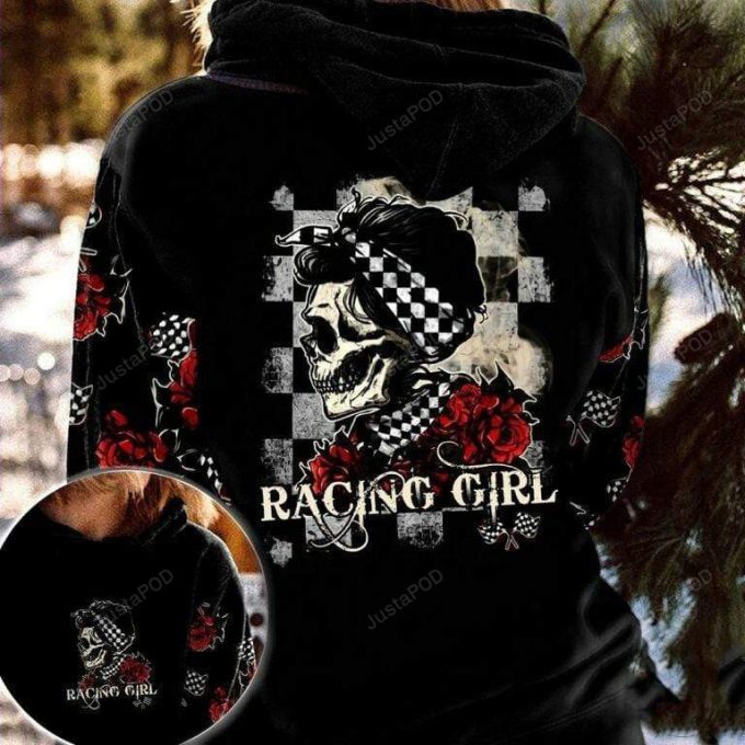 Racing Girl Skull Rose 3D All Print Hoodie, Zip- Up Hoodie 1