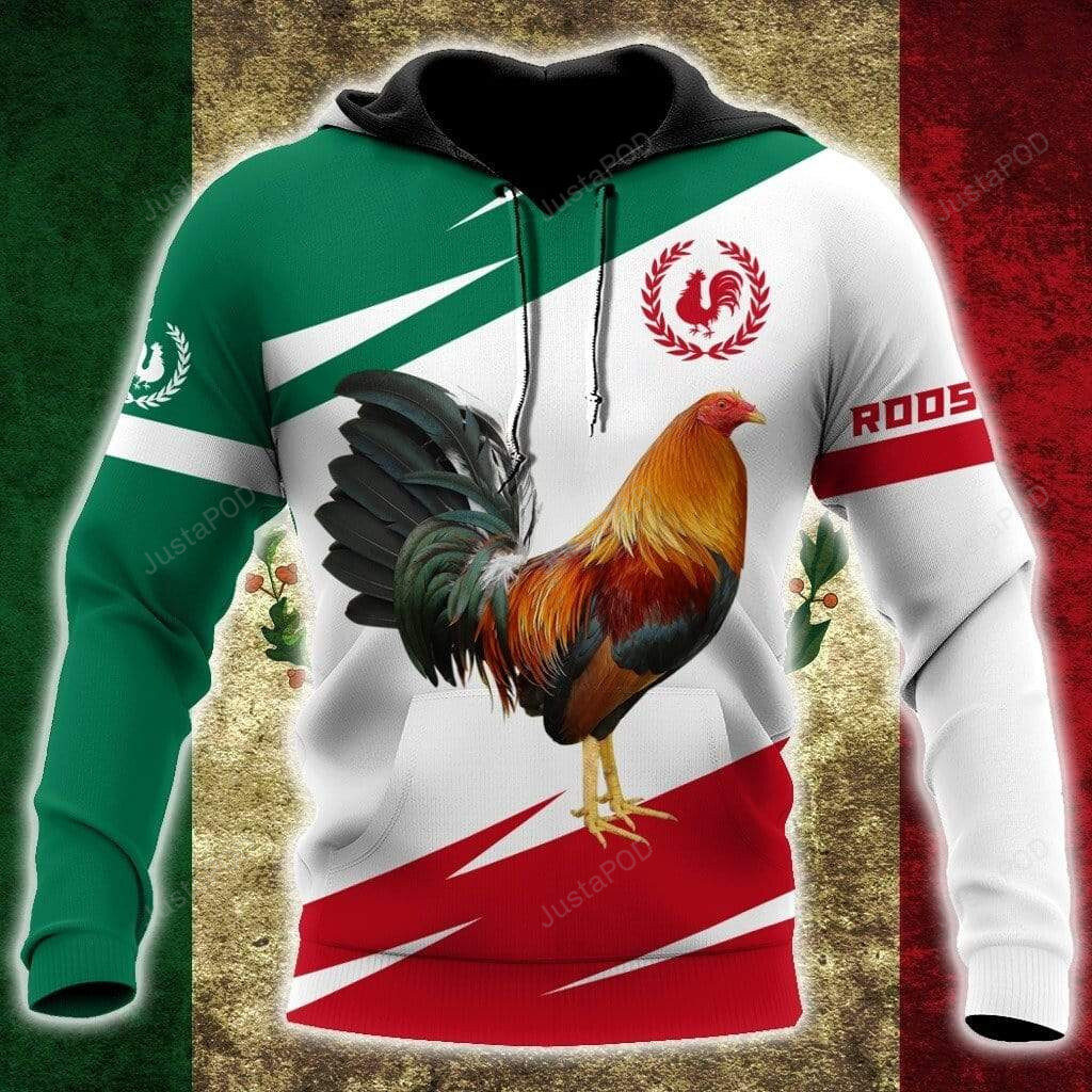 Green And Red Rooster 3D All Print Hoodie, Zip- Up Hoodie 4