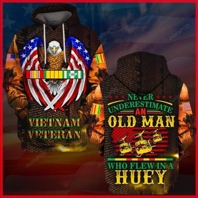 Vietnam Veteran, Never Underestimate An Old Man 3D All Print Hoodie, Zip- Up Hoodie 1